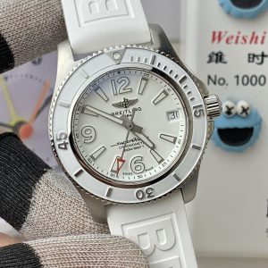 Breitling Superocean 36mm Ladies' Super Clone Watch on White Rubber Strap 1096554123 - side view | Breitling